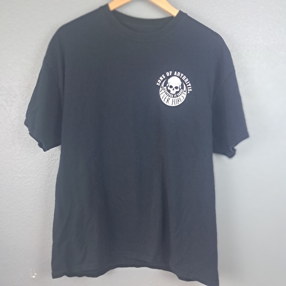 Sons of Arthritis Mens Black Never Forget American Flag Skull Graphic T-Shirt XL